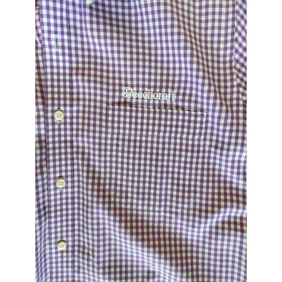 Peter Millar Mens Medium Shirt Purple Gingham Check Long Sleeve Button-Up Cotton - Picture 6 of 8